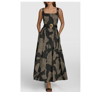Donna Karan Sleeveless Floral Stretch Cotton Midi Dress with Pockets- Size 8